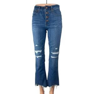 Madewell Cali Demi Boot Blue Distressed Button Fly Bootcut Flared Denim Jeans 25